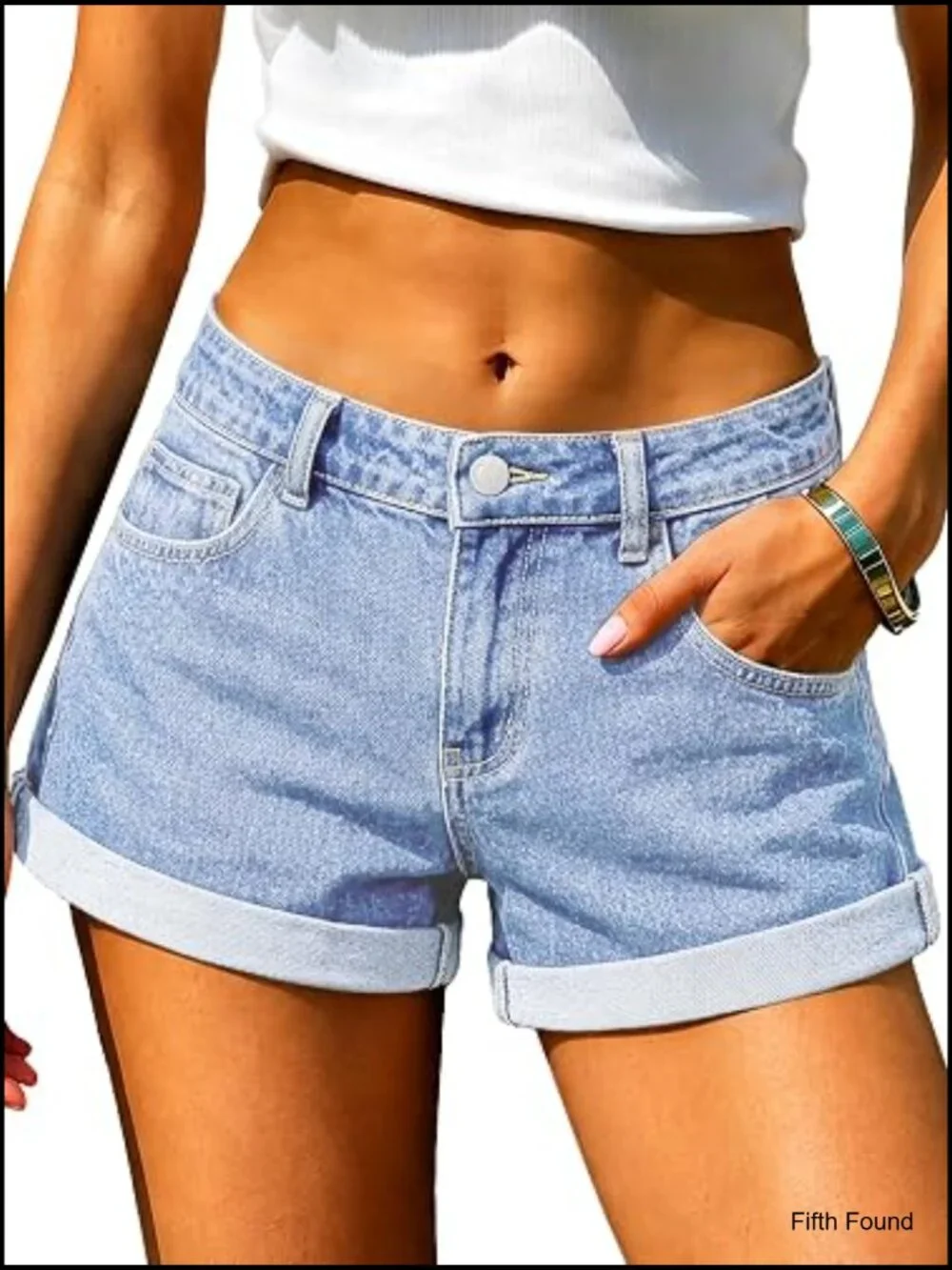 Low Rise Baggy Cuffed Denim Shorts with Pockets Loose Fit Jorts